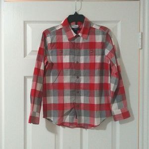 gap kid boys button down plaid long sleeve holiday dress shirt Sz M ( 8 - 9 )